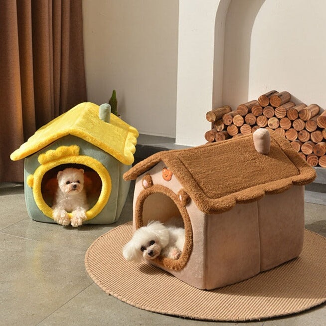 Brown Bear Soft Cat Dog Pet House Kennel-Enchanted peach