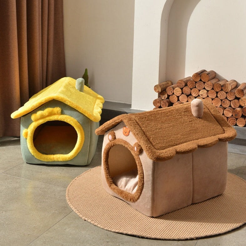 Brown Bear Soft Cat Dog Pet House Kennel-Enchanted peach