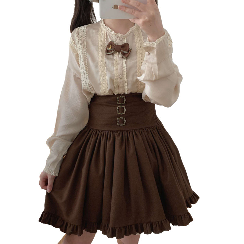 Brown Black Lolita Kawaii Gothic Elegant Long Women Skirt-Enchanted peach