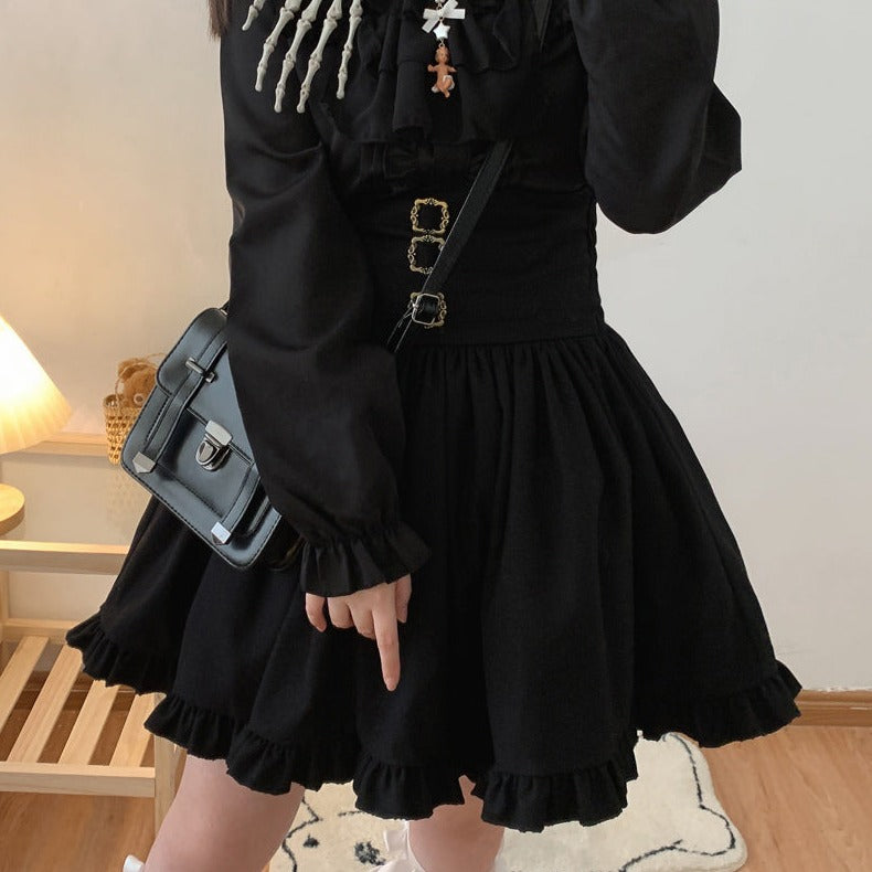 Brown Black Lolita Kawaii Gothic Elegant Long Women Skirt-Enchanted peach