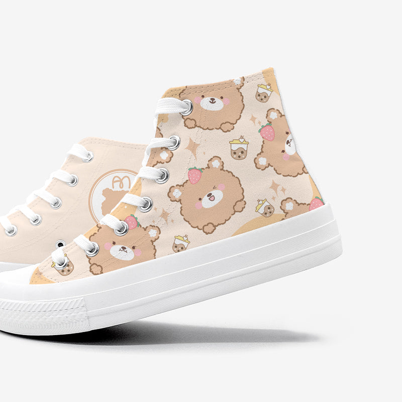 Brown Kawaii Bear Women's Sneakers Trainers-Enchanted peach