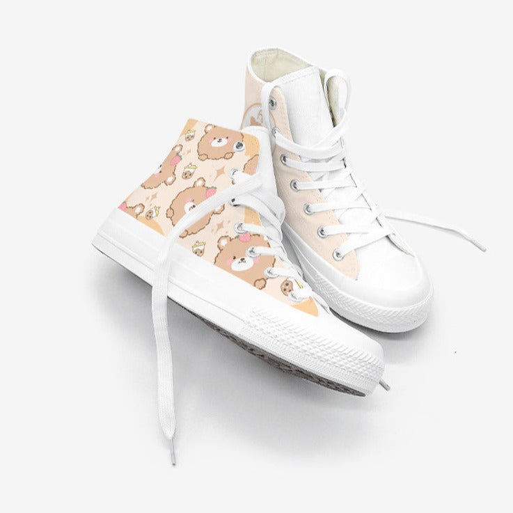 Brown Kawaii Bear Women's Sneakers Trainers-Enchanted peach