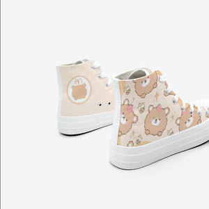 Brown Kawaii Bear Women's Sneakers Trainers-Enchanted peach