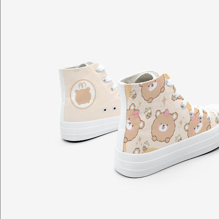 Brown Kawaii Bear Women's Sneakers Trainers-Enchanted peach