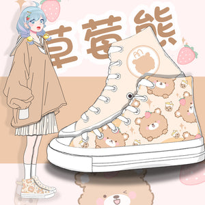 Brown Kawaii Bear Women's Sneakers Trainers-Enchanted peach