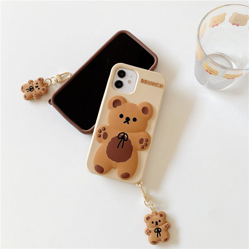 Brunch Bear iPhone Case with Charm-Enchanted peach