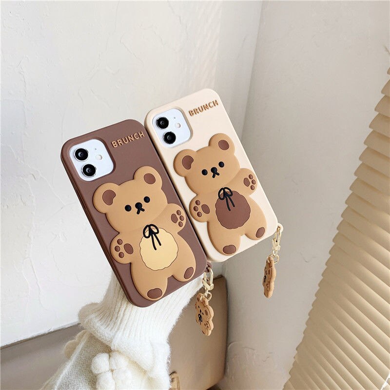 Brunch Bear iPhone Case with Charm-Enchanted peach