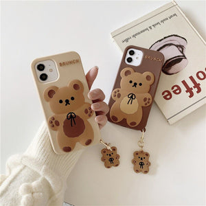 Brunch Bear iPhone Case with Charm-Enchanted peach