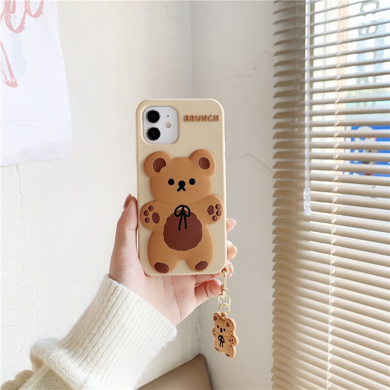 Brunch Bear iPhone Case with Charm-Enchanted peach