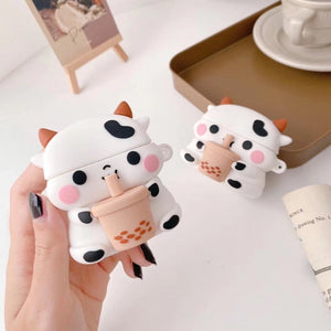 Bubbly Boba Cow Airpods Case (1&2&Pro)-Enchanted peach