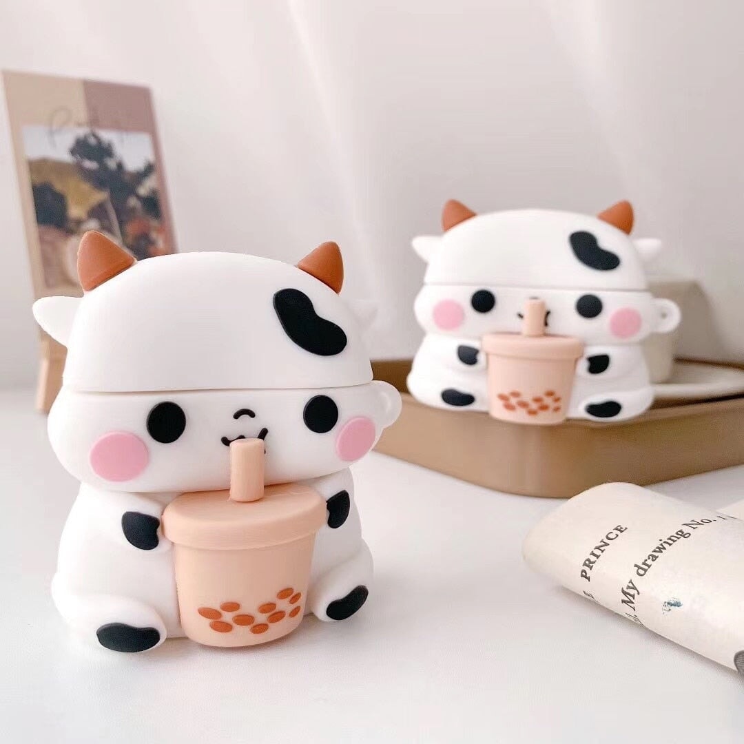 Bubbly Boba Cow Airpods Case (1&2&Pro)-Enchanted peach