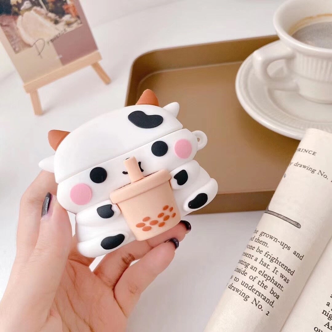 Bubbly Boba Cow Airpods Case (1&2&Pro)-Enchanted peach