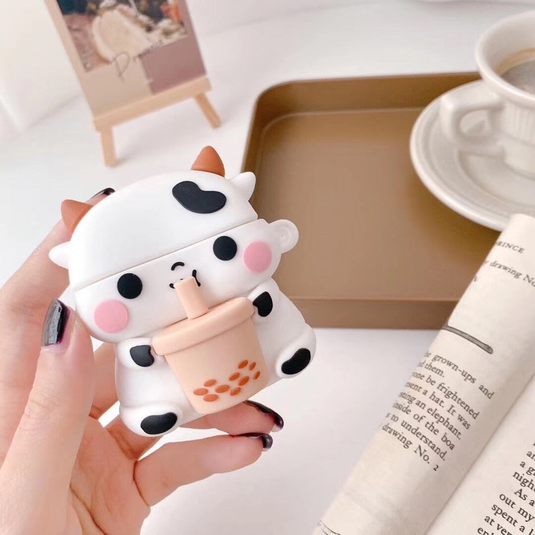 Bubbly Boba Cow Airpods Case (1&2&Pro)-Enchanted peach