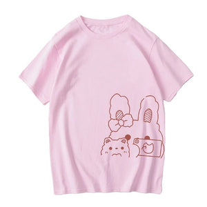 Bunny Bestie Selfie Cotton Women's Tee-Enchanted peach