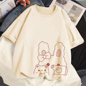 Bunny Bestie Selfie Cotton Women's Tee-Enchanted peach