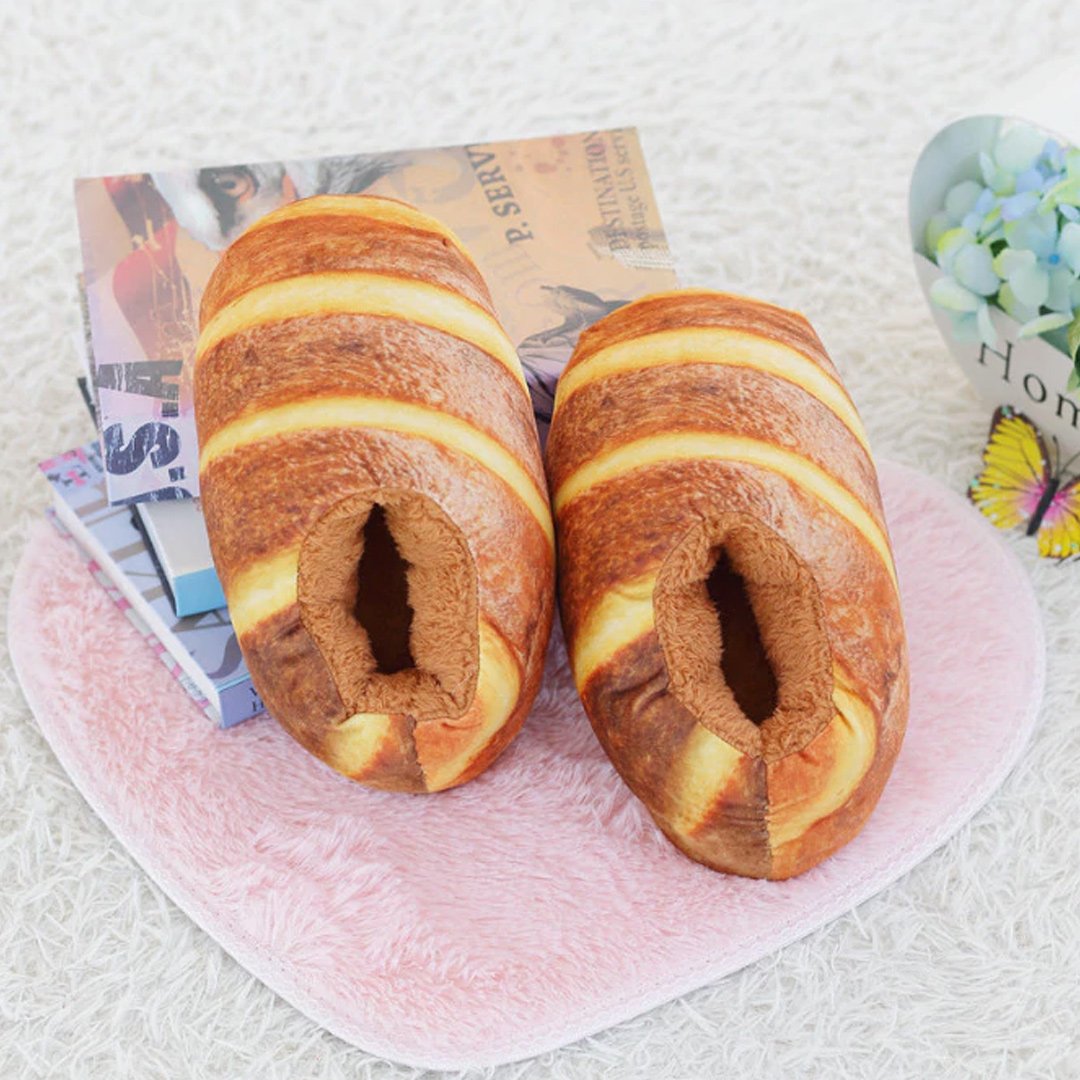 Butter Bread Plush Slippers-Enchanted peach