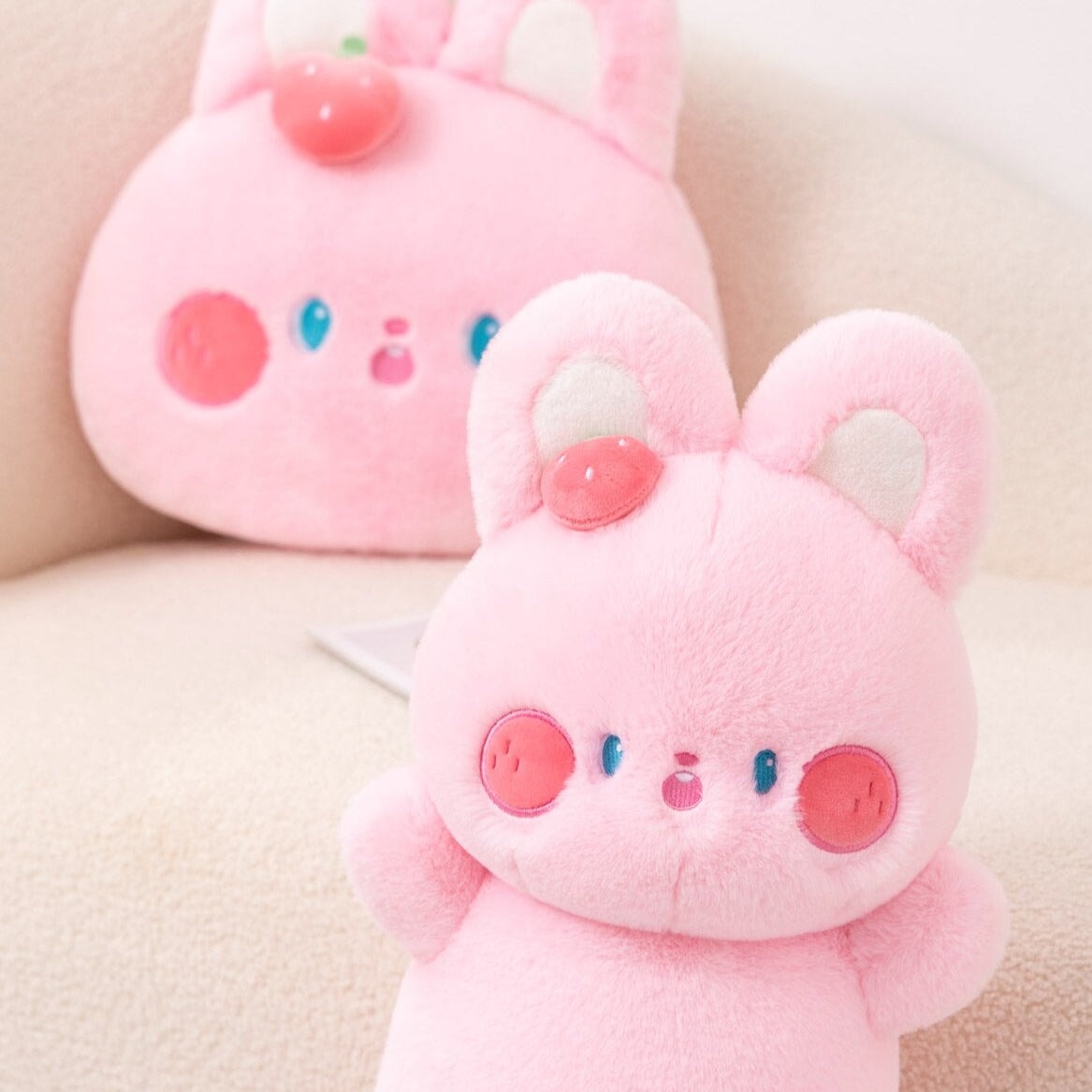 Buttons the Fluffy Pink Bunny Plushie-Enchanted peach