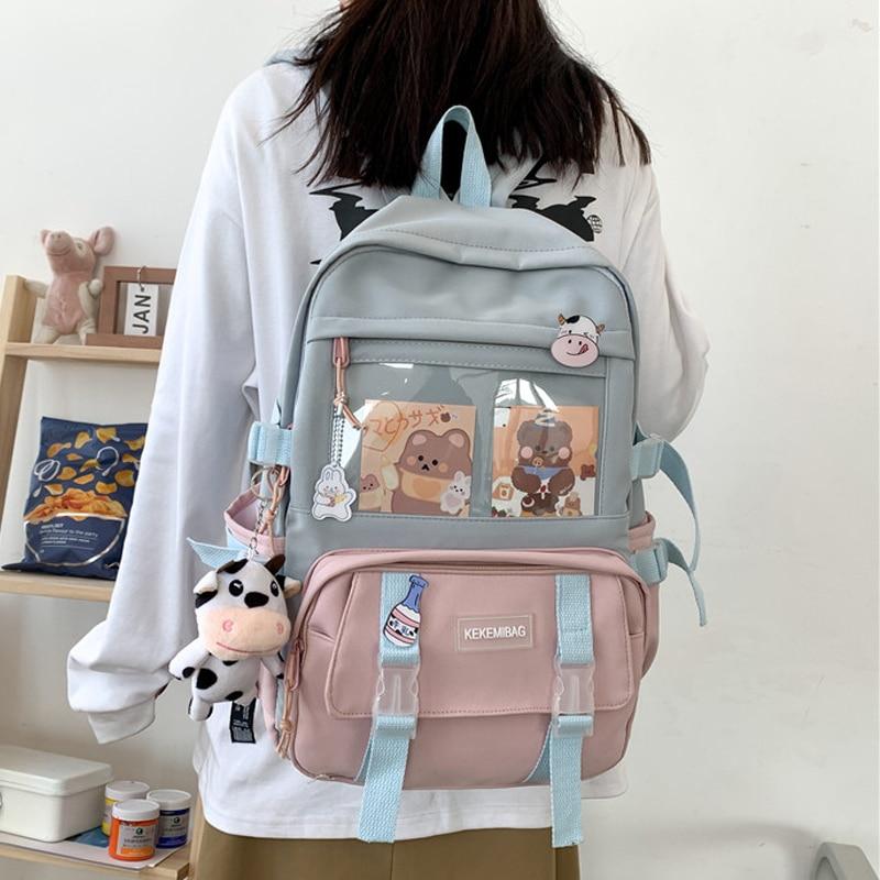 Canvas Kekemi Bear Friends Backpack-Enchanted peach