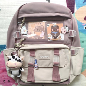 Canvas Kekemi Bear Friends Backpack-Enchanted peach