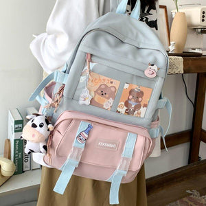 Canvas Kekemi Bear Friends Backpack-Enchanted peach