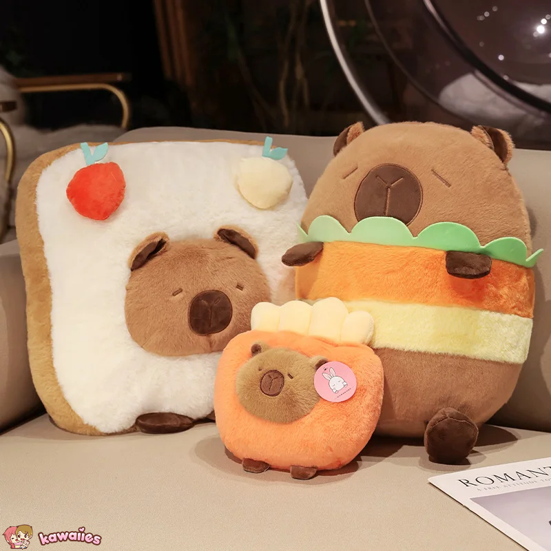 Capybara Chips Toastie Bread Hamburger Plushie Pillows-Enchanted peach