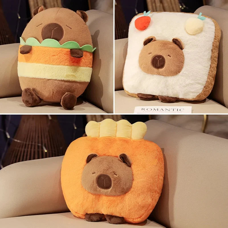 Capybara Chips Toastie Bread Hamburger Plushie Pillows-Enchanted peach