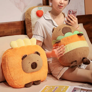 Capybara Chips Toastie Bread Hamburger Plushie Pillows-Enchanted peach