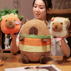 Capybara Chips Toastie Bread Hamburger Plushie Pillows-Enchanted peach