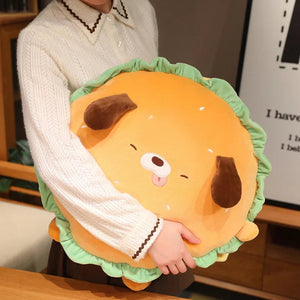 Capybara & Dog Hamburger Plushie Pillow-Enchanted peach