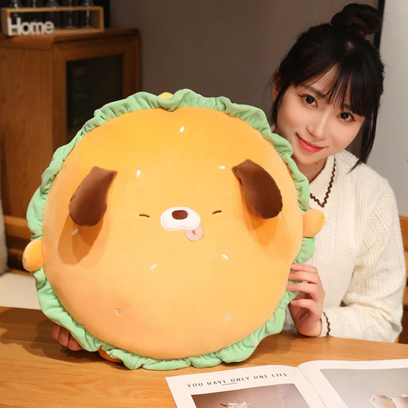 Capybara & Dog Hamburger Plushie Pillow-Enchanted peach