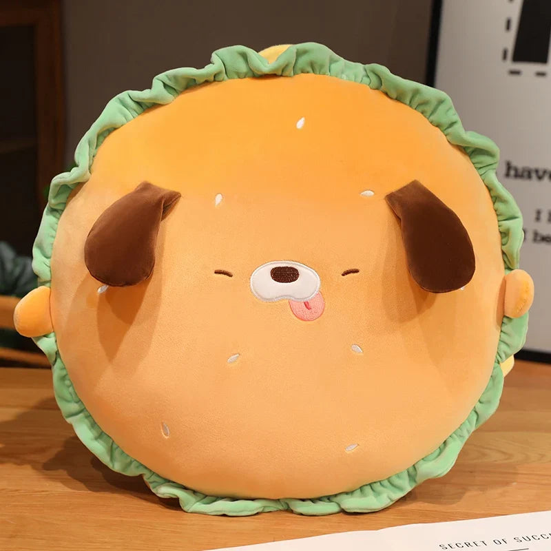 Capybara & Dog Hamburger Plushie Pillow-Enchanted peach