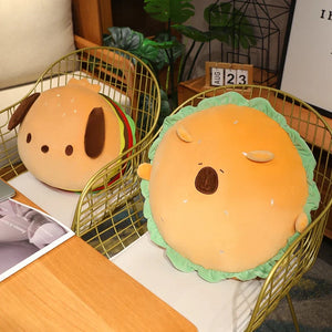 Capybara & Dog Hamburger Plushie Pillow-Enchanted peach