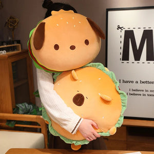 Capybara & Dog Hamburger Plushie Pillow-Enchanted peach