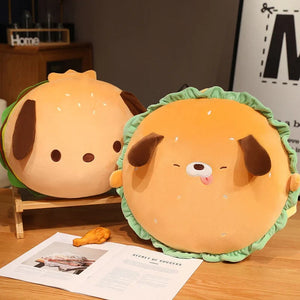 Capybara & Dog Hamburger Plushie Pillow-Enchanted peach