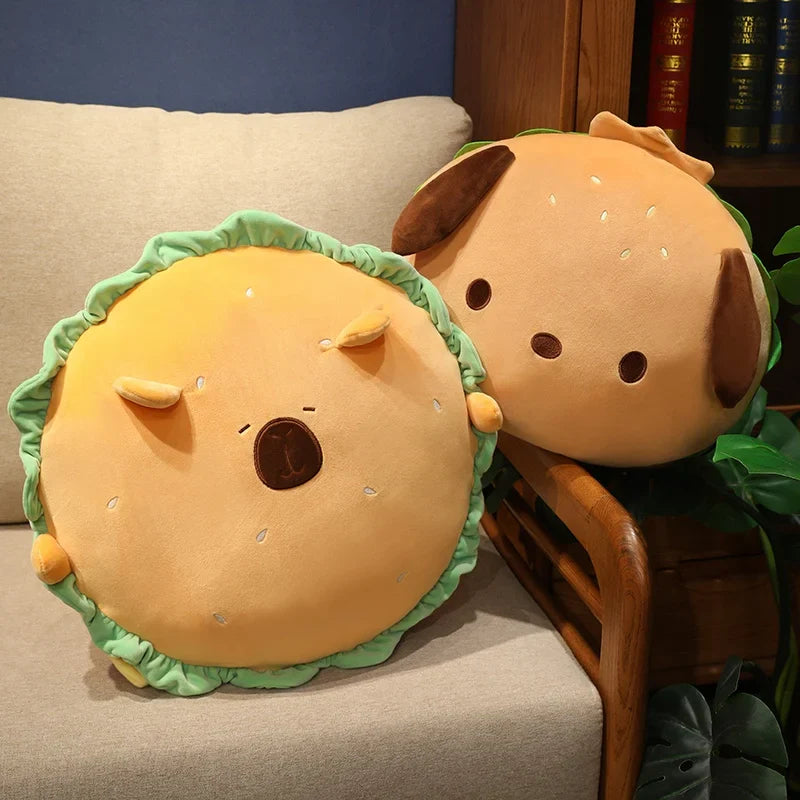 Capybara & Dog Hamburger Plushie Pillow-Enchanted peach