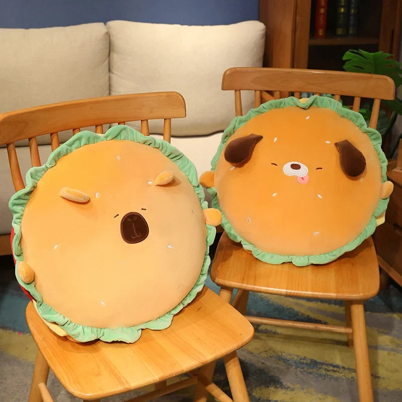 Capybara & Dog Hamburger Plushie Pillow-Enchanted peach