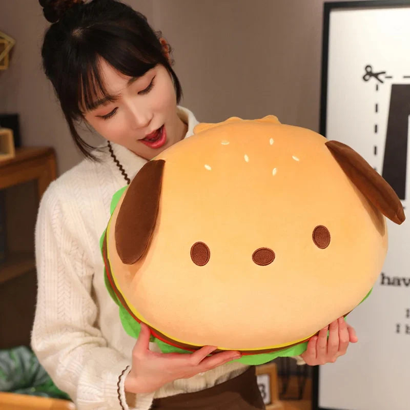 Capybara & Dog Hamburger Plushie Pillow-Enchanted peach