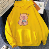 Capybara Drinking Bubble Tea Unisex Hoodie-Enchanted peach