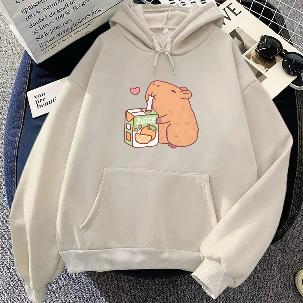 Capybara Drinking Orange Juice Unisex Hoodie-Enchanted peach