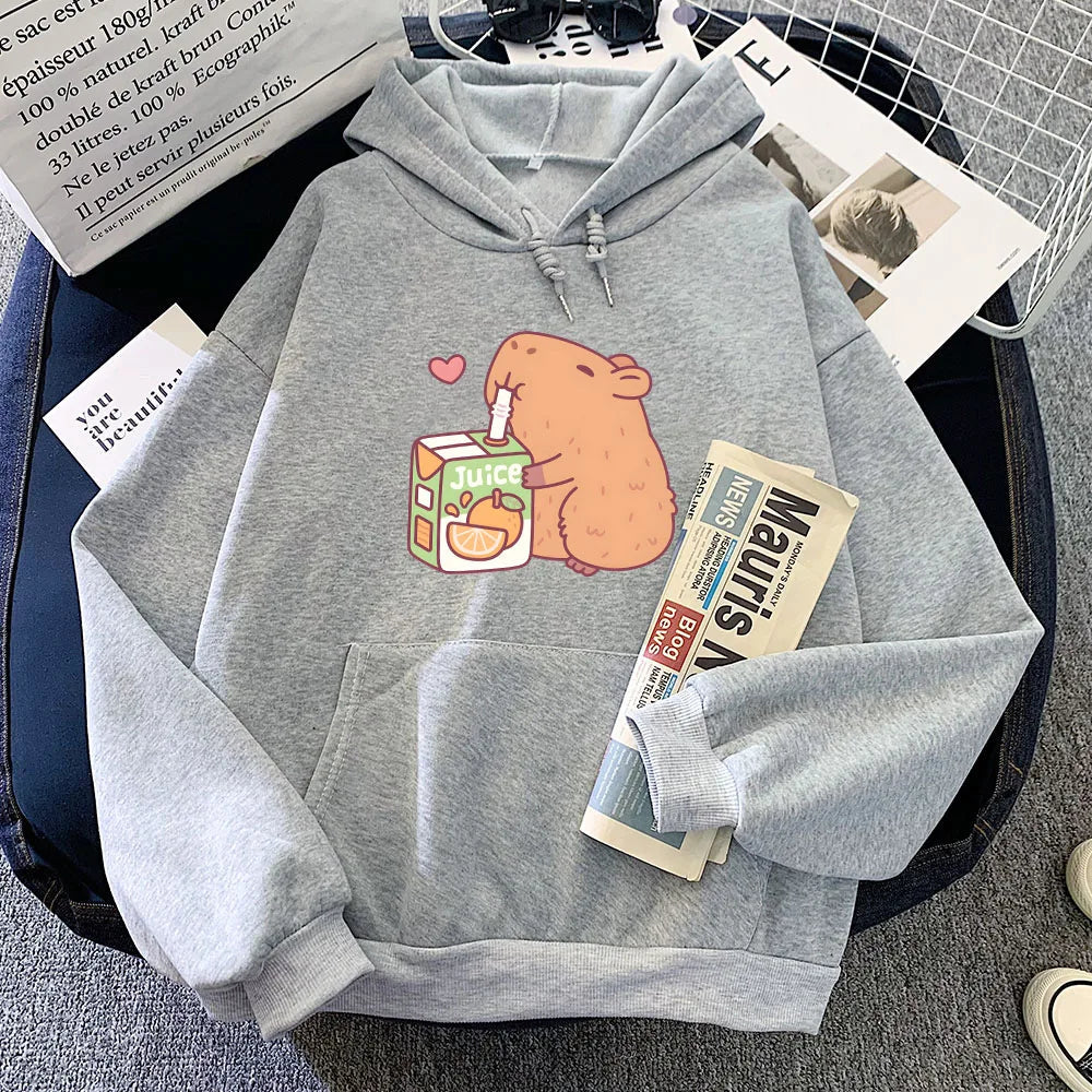 Capybara Drinking Orange Juice Unisex Hoodie-Enchanted peach