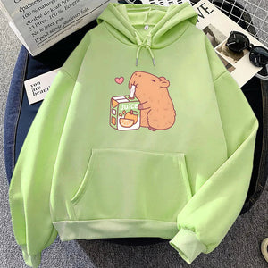 Capybara Drinking Orange Juice Unisex Hoodie-Enchanted peach