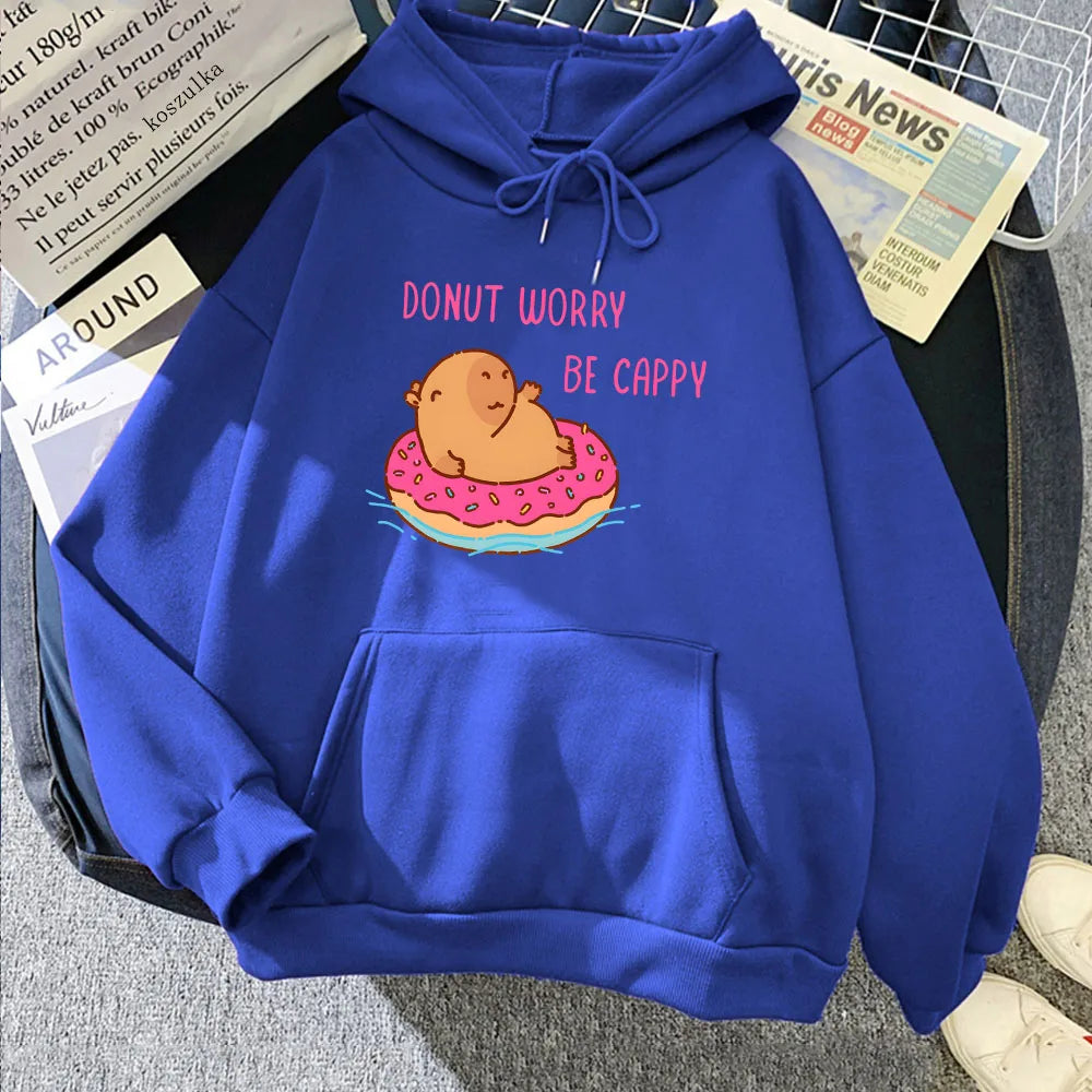 Capybara Floating Donut Don't Worry Be Cappy Unisex Hoodies-Enchanted peach