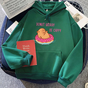 Capybara Floating Donut Don't Worry Be Cappy Unisex Hoodies-Enchanted peach