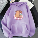 Capybara Floating & Sipping Bubble Tea Unisex Hoodie-Enchanted peach