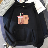 Capybara Hugging Drinking Bubble Tea Unisex Hoodie-Enchanted peach