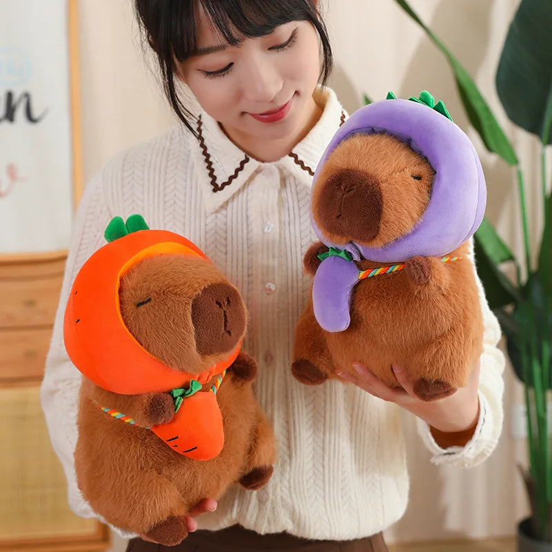 Capybara with Vegetable Hats Plushie-Enchanted peach