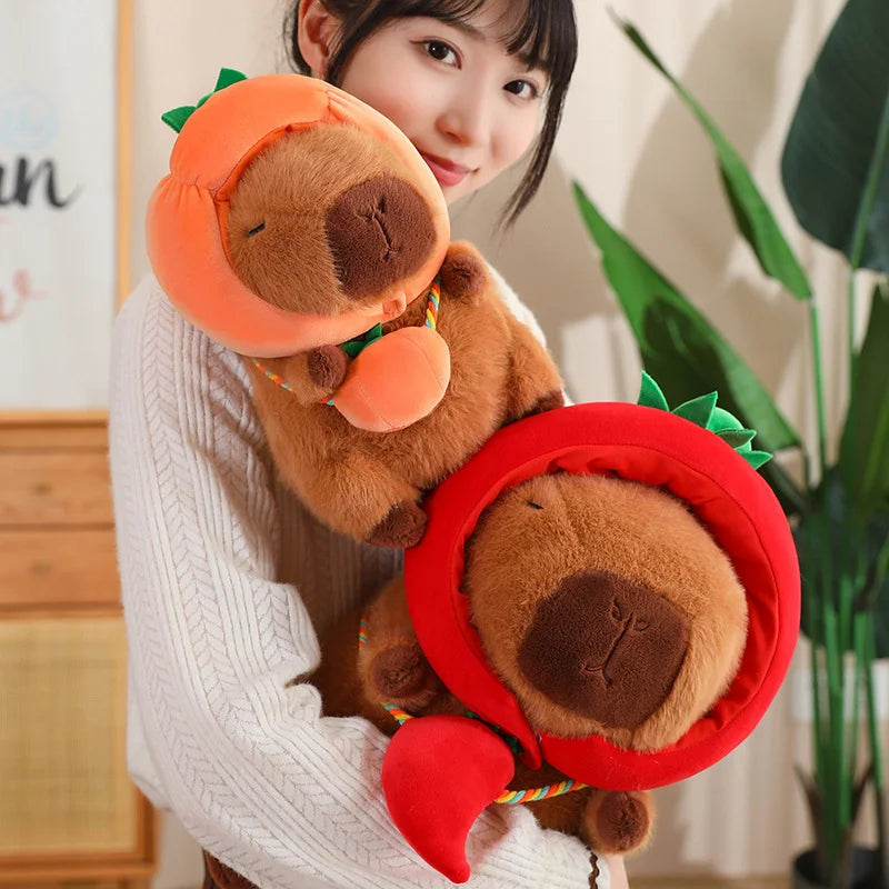 Capybara with Vegetable Hats Plushie-Enchanted peach