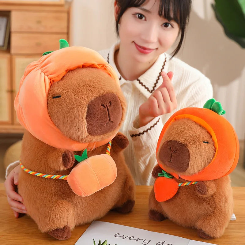 Capybara with Vegetable Hats Plushie-Enchanted peach