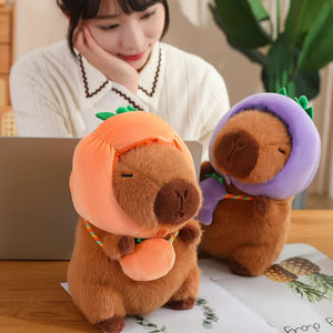 Capybara with Vegetable Hats Plushie-Enchanted peach