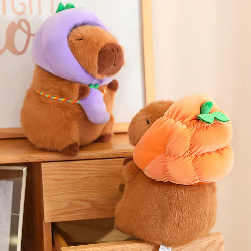 Capybara with Vegetable Hats Plushie-Enchanted peach